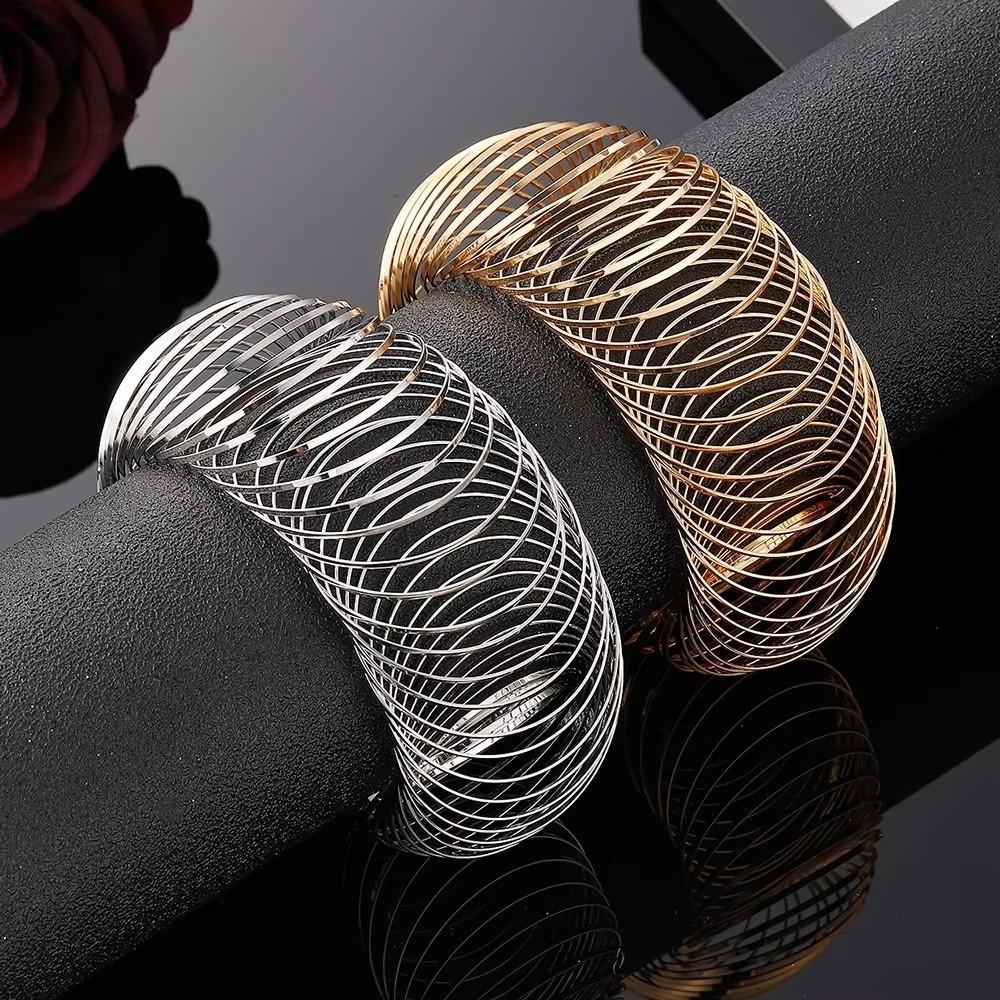 Flat Wire Elastic Bracelet Geometric Design Metal Bracelet  Women's Handwear Jewelry Accessory