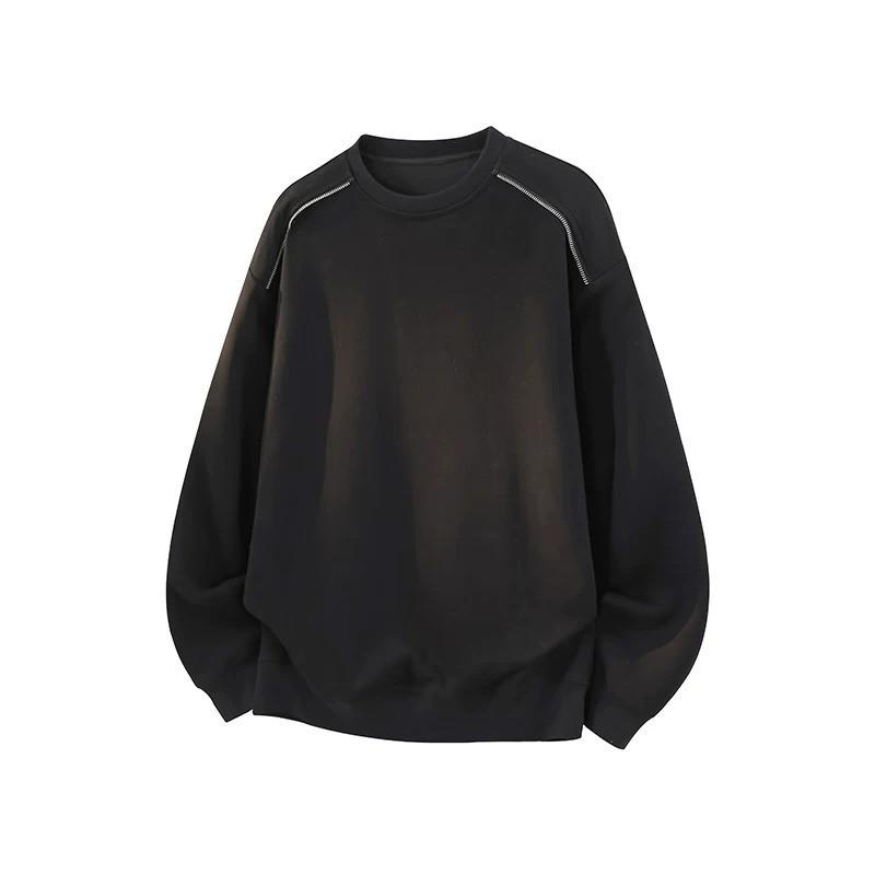 Mens Casual Round Neck Sweatshirt 2026 Loose Fit Solid Color Top Teens Daily Wear
