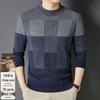 Men's Color-block 100% Pure Wool Round Neck Sweater