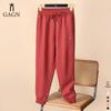 GAGN Women's Red Winter Casual Slimming Pants with Ribbed Cuffs - Plus Velvet, 2025 Collection