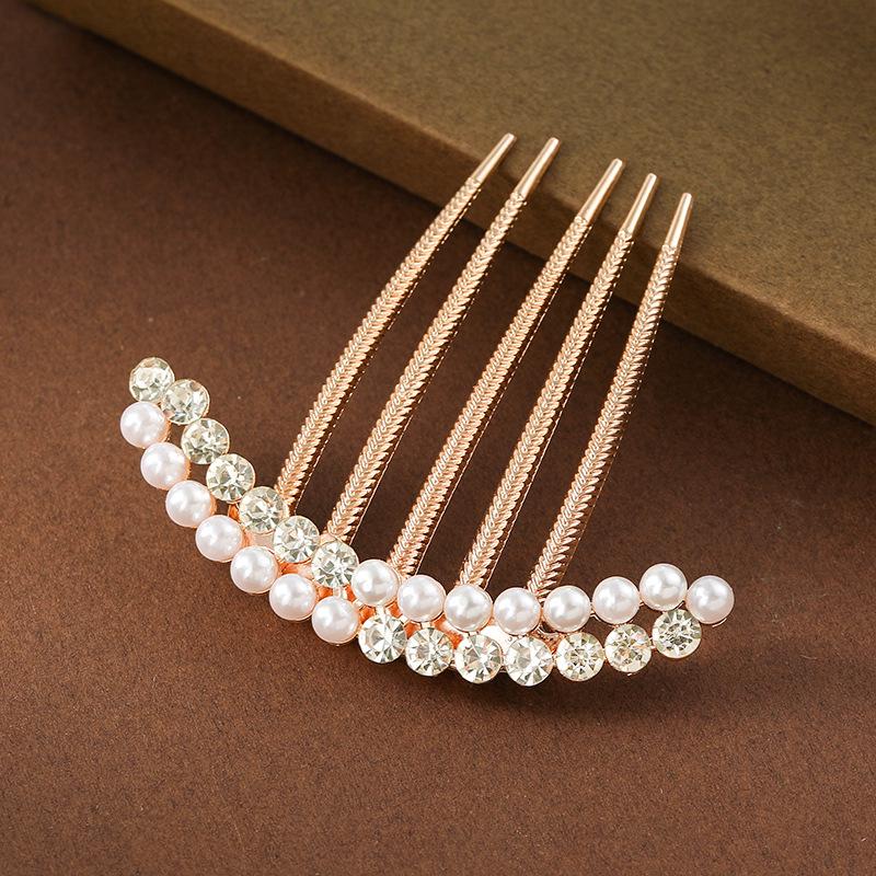 Haarkamm mit fünf Zinken im koreanischen Stil mit Strass und Perlen: Hochwertiger Brautschmuck & Haarnadel für Hochsteckfrisuren für Frauen