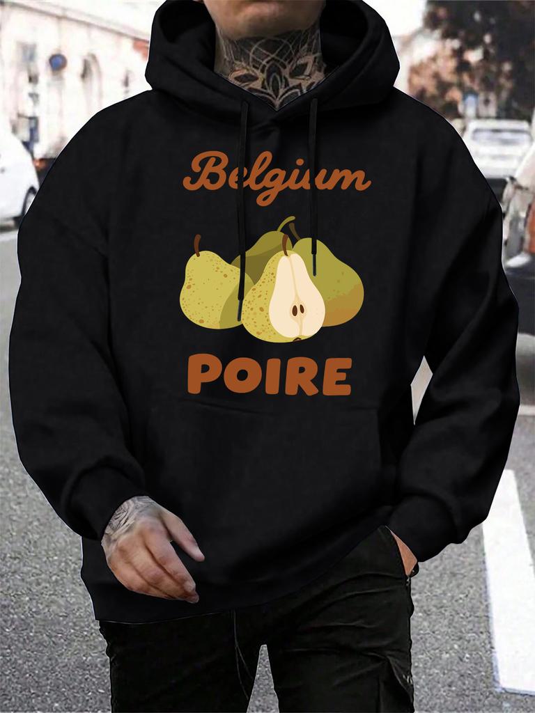 Belgium Poire Fruit Pear Design Men Hoodies Pocket Comfortable Hoody Casual Hip Hop Sportswears Harajuku Fleece Clothing