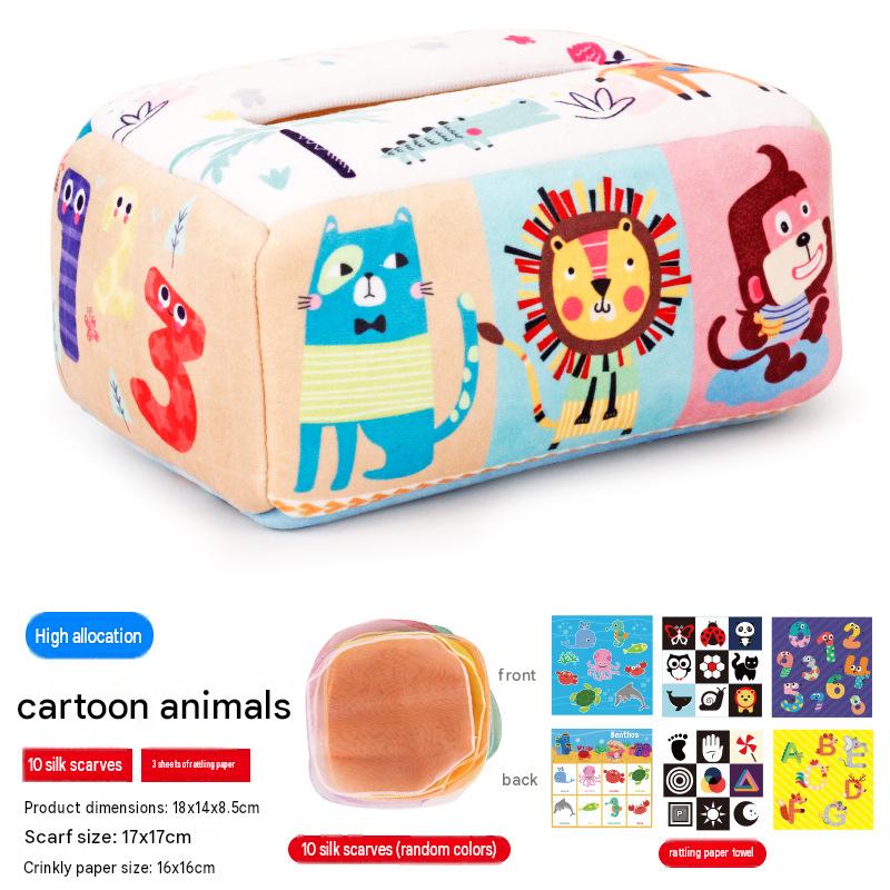 Baby Tissue Box Toy Silicone Montessori Early Learning Toy 0-12 Months Unbreakable Cloth Book Pull Out Toy Washable