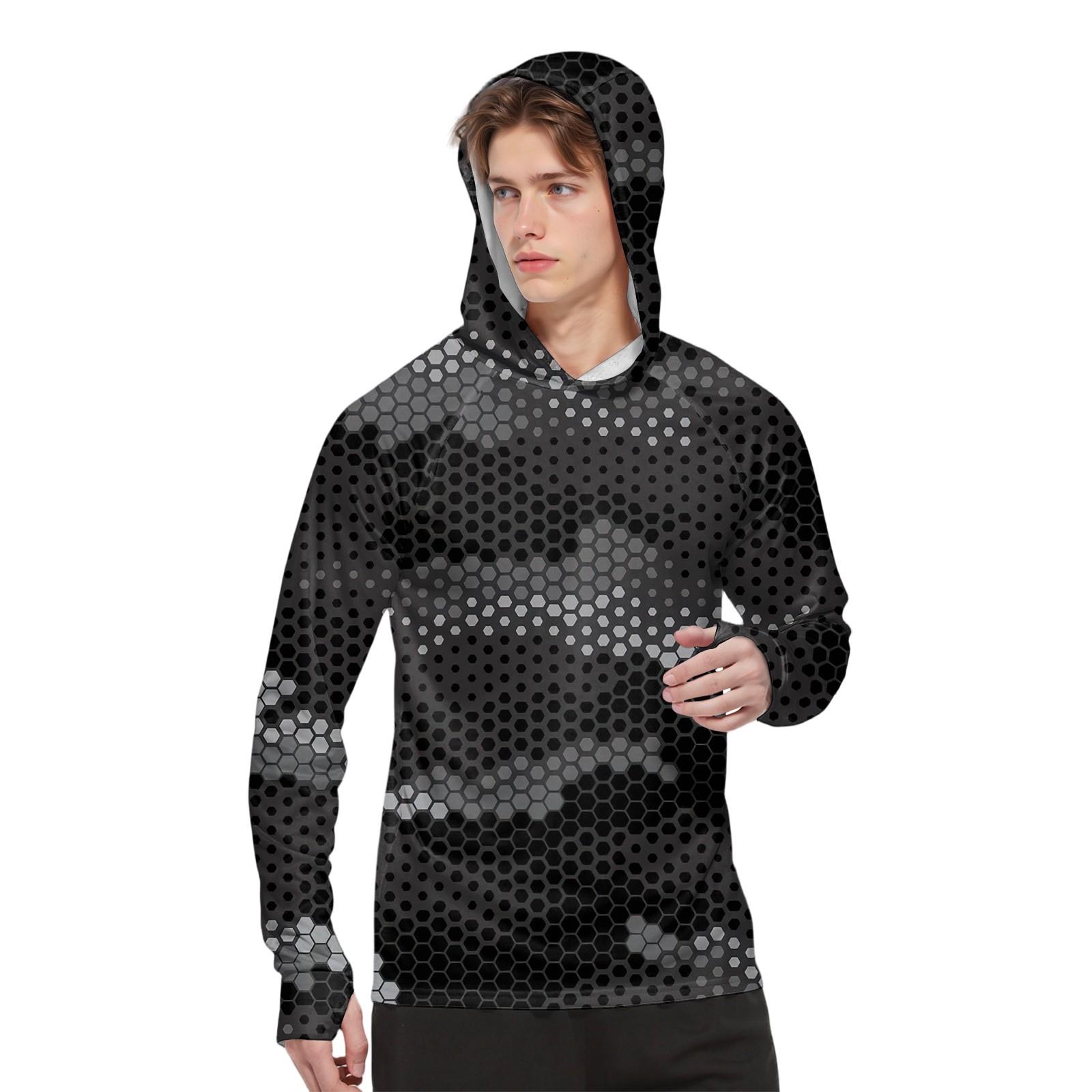 Мужская модная рубашка с длинным рукавом с принтом и капюшоном SPFUV L чёрный 1955₽