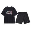 Summer Breathable Printed Logo Short Sleeve Shorts Two-Piece Set Cool Comfortable Daily American Trendy Casual Sports Suit AHSU745-1+AKSW611-1
