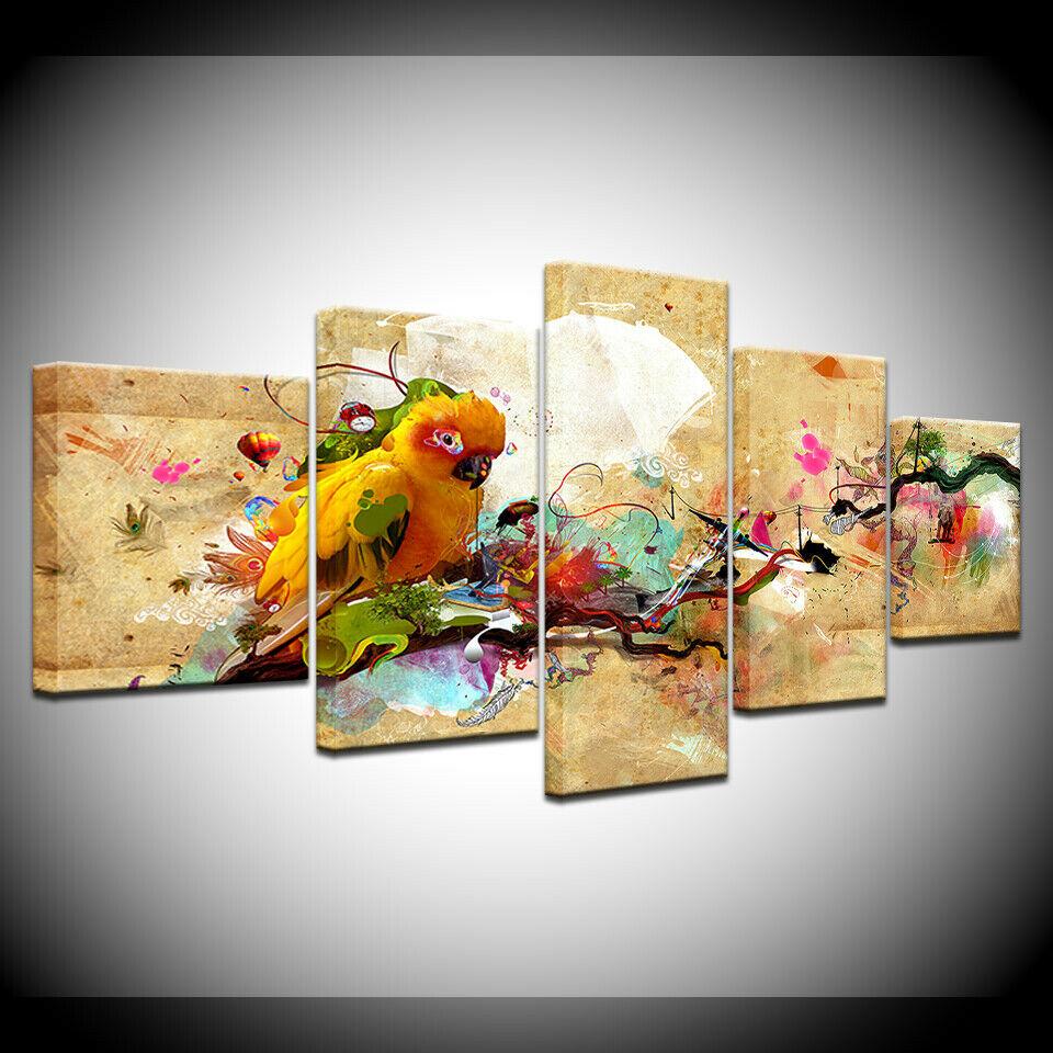 Abstract Chinese Style Magpie Bird 5 Piece Canvas Picture Print Wall Art Canvas Painting Wall Decor for Living Room No Frame