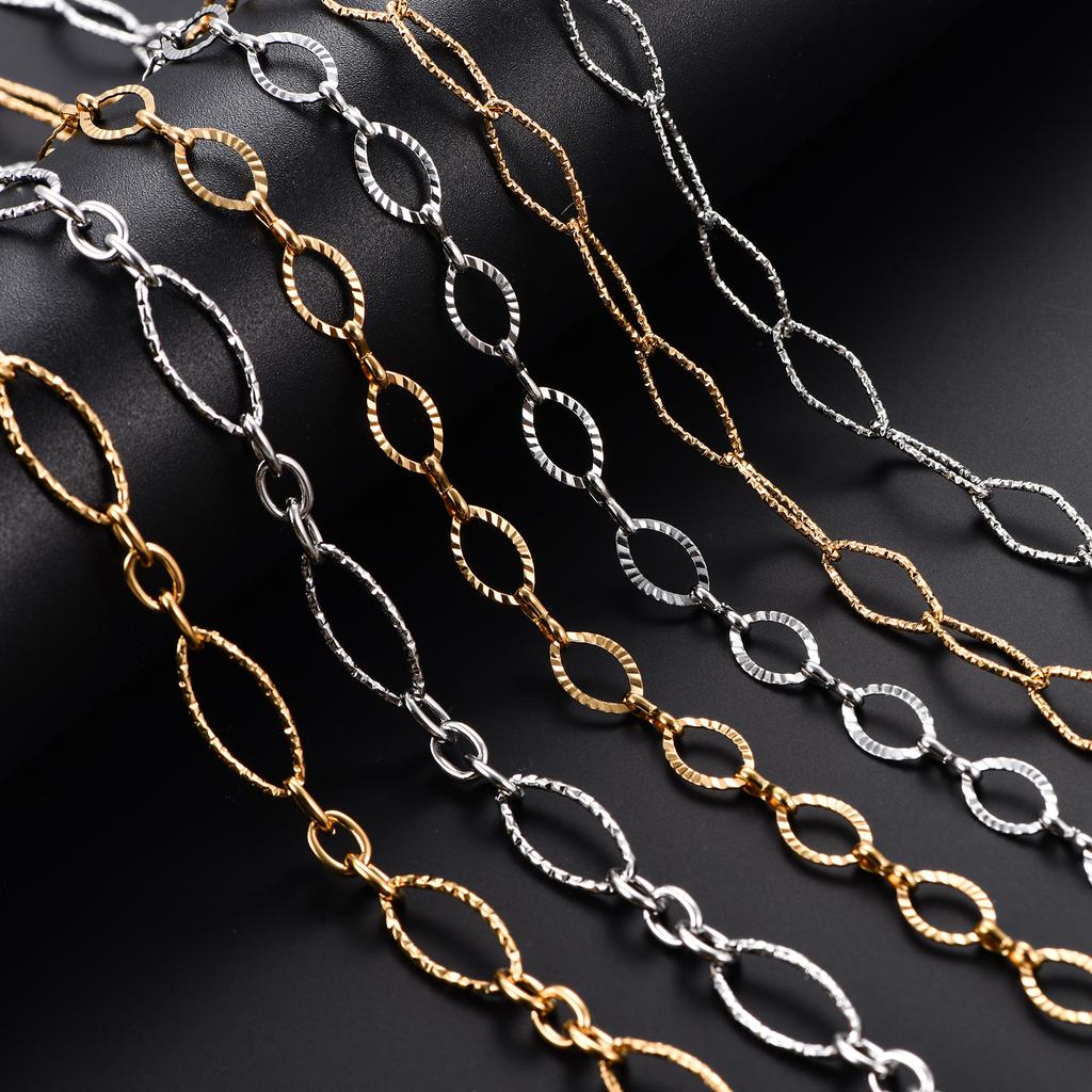 6.5/7/8mm Chic Glitter Stainless Steel Link Cut Oval Figaro Chain Necklace for Women Men Geometric Rhombus Choker Metal Jewelry