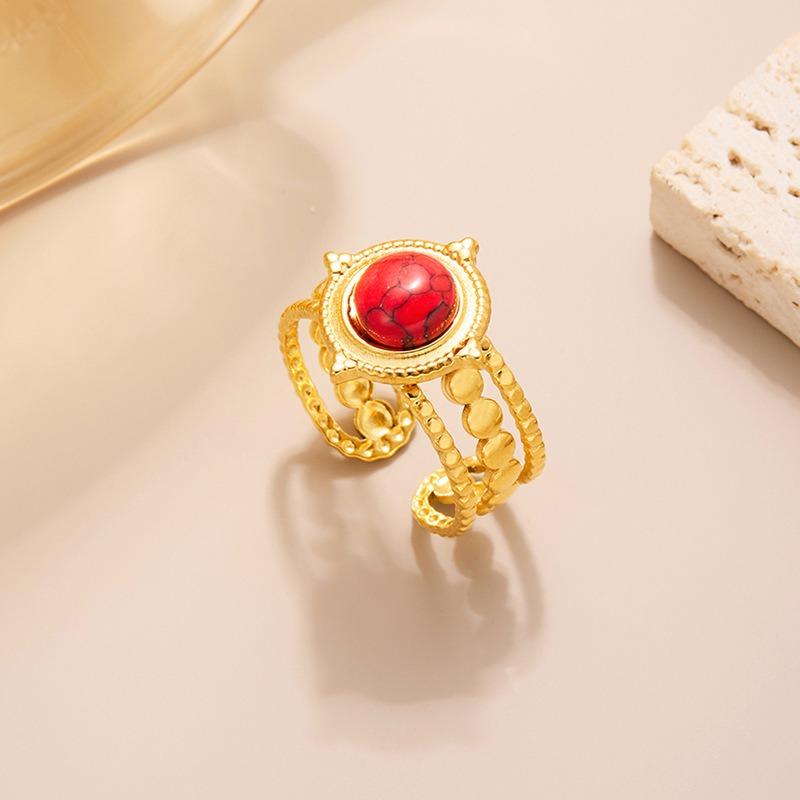 Europäischer und amerikanischer Titanstahlring mit Blumenöffnung, vergoldeter High-End-Zeigefingerring, farbenfroher, vielseitiger Ring, Schmuckgeschenk