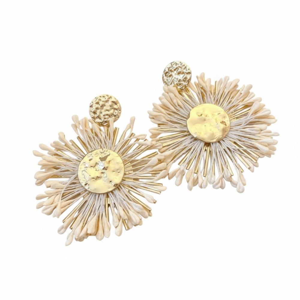 Round Shape Dangle Earrings Floral Design Drop Earrings Raffia Earrings  Photo Shoot