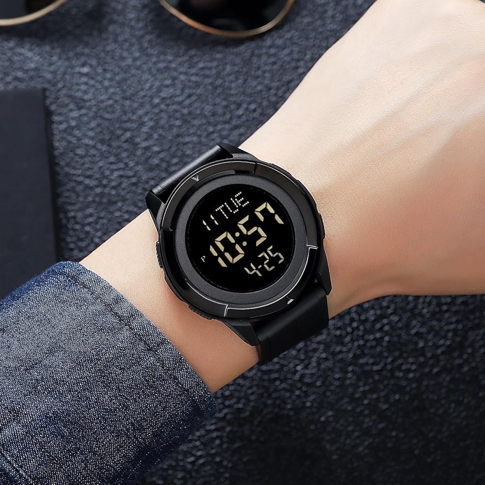 Timever Men's Digital Waterproof Watch with Stopwatch, Alarm, Dual Time Function, Black