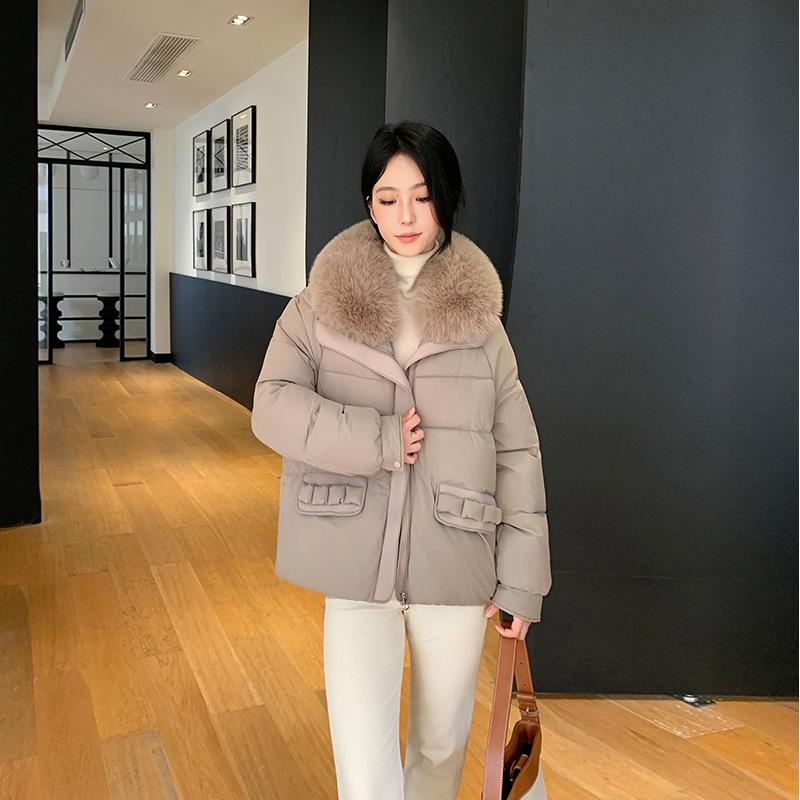 Cotton-padded women's lapel collar large fur collar short thickened warm winter new loose coat cotton clothes