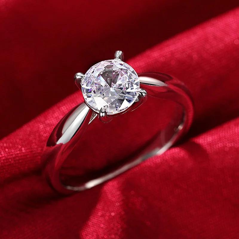 Huitan Crystal Round Cubic Zirconia Rings Brilliant Wedding Band Accessories for Women Luxury Proposal Engagement Rings Jewelry