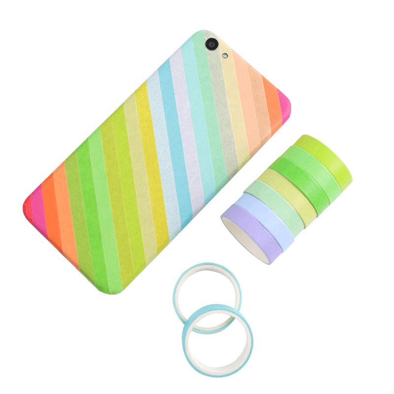 10Pcs Rainbow Color Washi Tape Set Macaron Colors Adhesive Masking Tapes Stickers Decoration DIY Marker Label