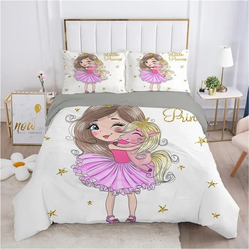 Cartoon Duvet Cover Beautiful Girls Bedding Set For Kids Teen Microfiber Princess Ballet Dancer King Quilt Cover With Pillowcase