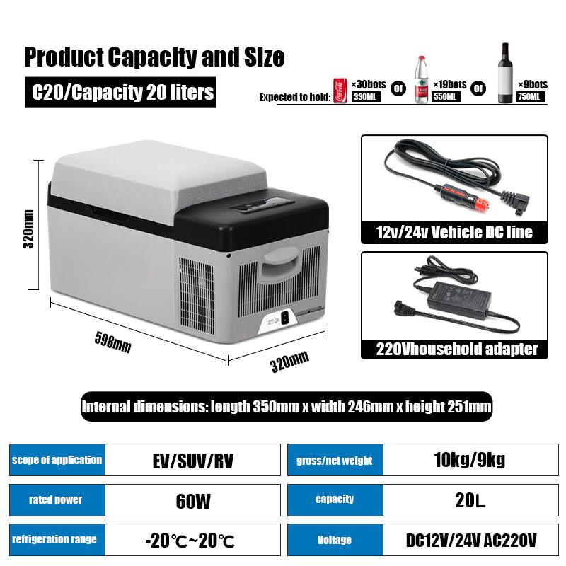 12V/24V 15L 20L 25L Car Refrigerator Cooling Compressor Car Home Dual Purpose Mini Fridge Universal Freezer