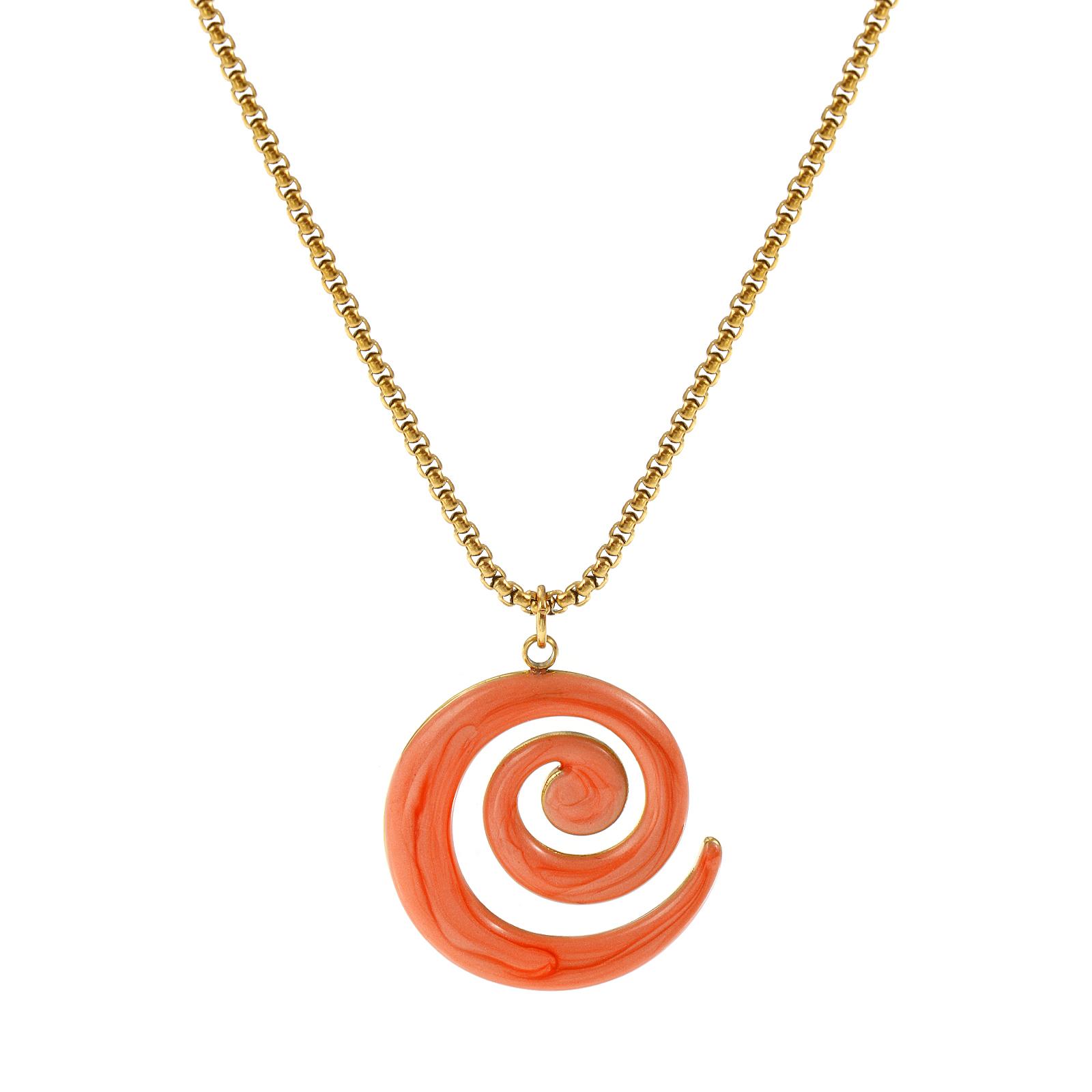 

304 Stainless Steel Spiral Pendant Charm Necklace 18K Gold Plated Box Chain 45cm + 5cm Enamel Pearlized For Women Party Gift оранжевый