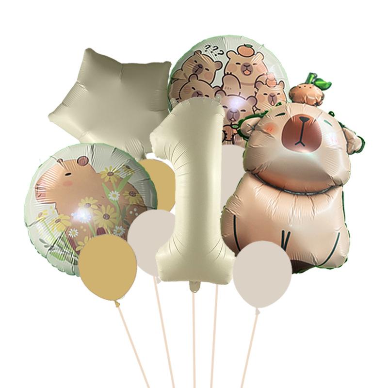 Animal Kapibara Birthday Daisy Flower Aluminum Film Latex Balloon Set Banquet Arrangement Supplies