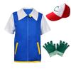 Anime Trainer Costume Ash Ketchum Hoodie Cosplay Jacket Gloves Hat Full Sets Halloween Outfit