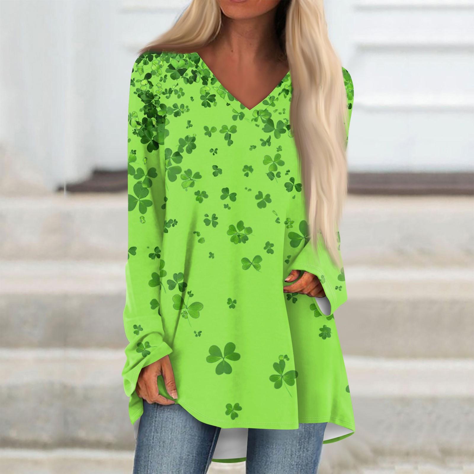 

Women s Fashion Casual T-shirt Printing Long Sleeve V-neck Medium Long Top XL