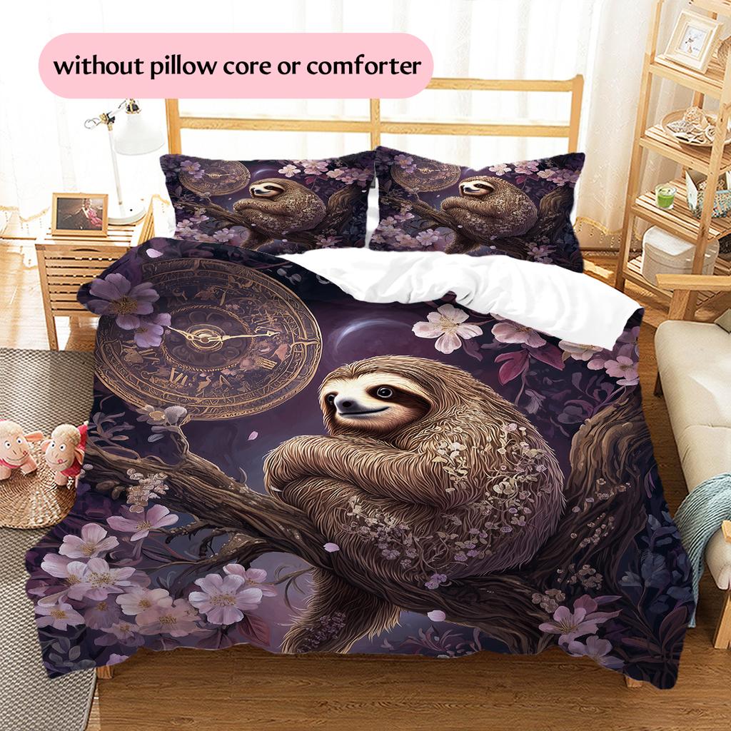 Black Sloth Pattern Bedding Home Decoration Birthday Gift (1 * Duvet Cover + 2 * Pillowcase, Without Core)