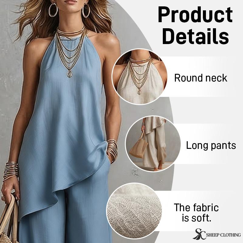 Women's Sleeveless Two Piece Set Round Neck Top and Long Skirt Casual Solid Color Outfit