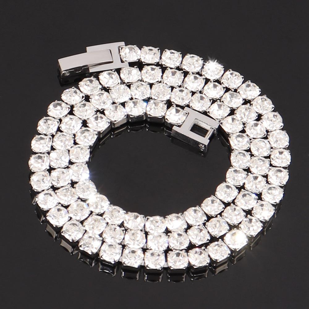 Stainless Steel 4Mm Zircon Tennis Necklace Simple Color Diamond Claw Chain Necklace Men'S And Women'S Jewelry