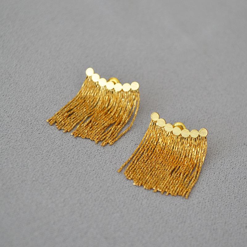 

Minimalist Gold-Plated Tassel Stud Earrings - Japanese & Korean Fashion Style