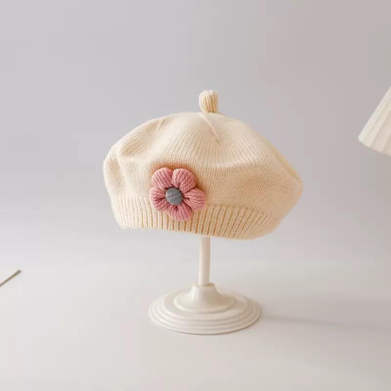 Infant Spring & Autumn Wool Beret - Cute Flower Knit Hat for Boys & Girls