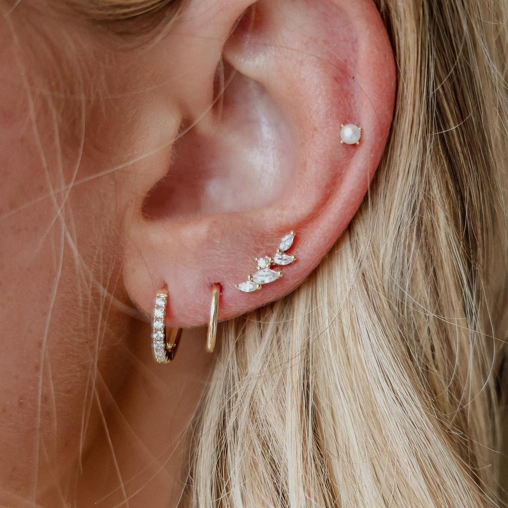 4pcs Set Charm Stainless Steel Ear of Wheat Inlay Zircon Imitation Pearl Tassel Hoop Earrings Ear Bone Nail for Women Jewelry