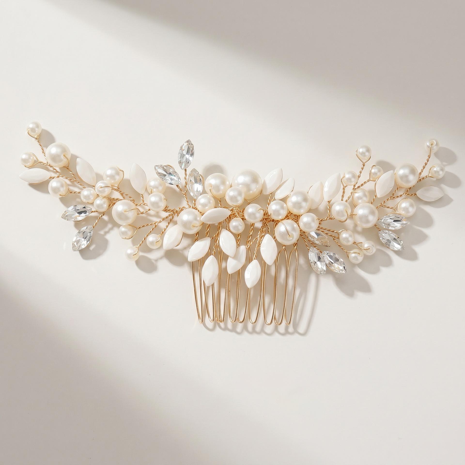 Handmade Rhinestone Pearl Hair Comb for Weddings and Parties