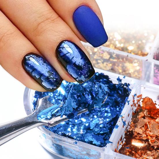 6 Grids/Box Manicure Foil Decal Creative Adorable Shiny Texture Nail Ornament Stickers Particles Foil for Personal Use