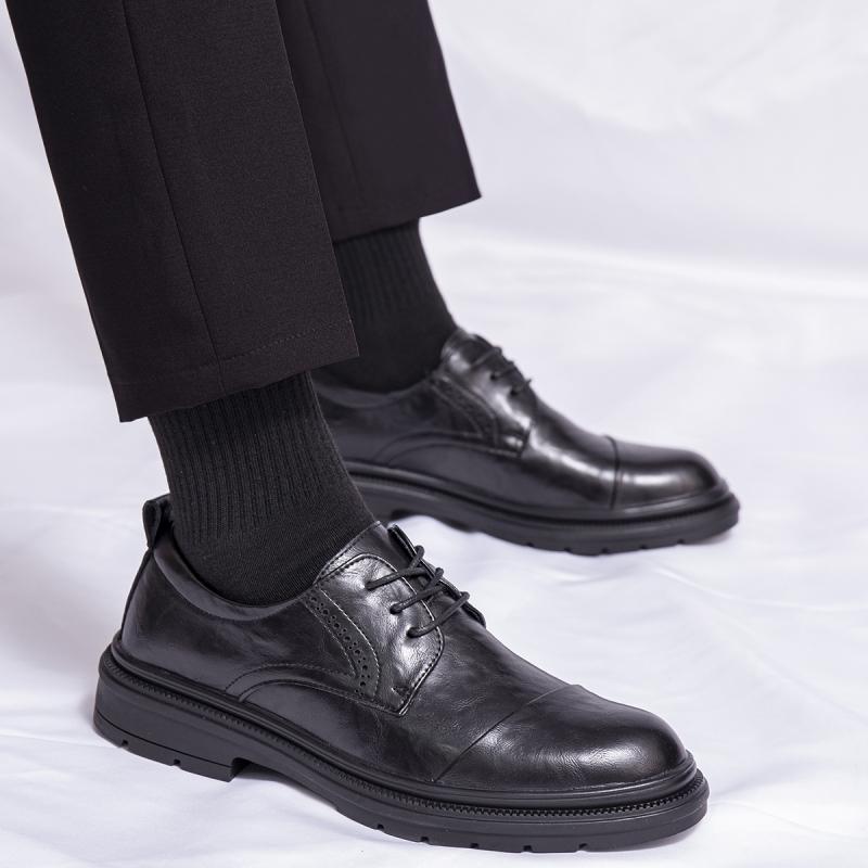 New business dress leather shoes casual breathable soft sole British wedding shoes Derby leather shoes 38 чёрный