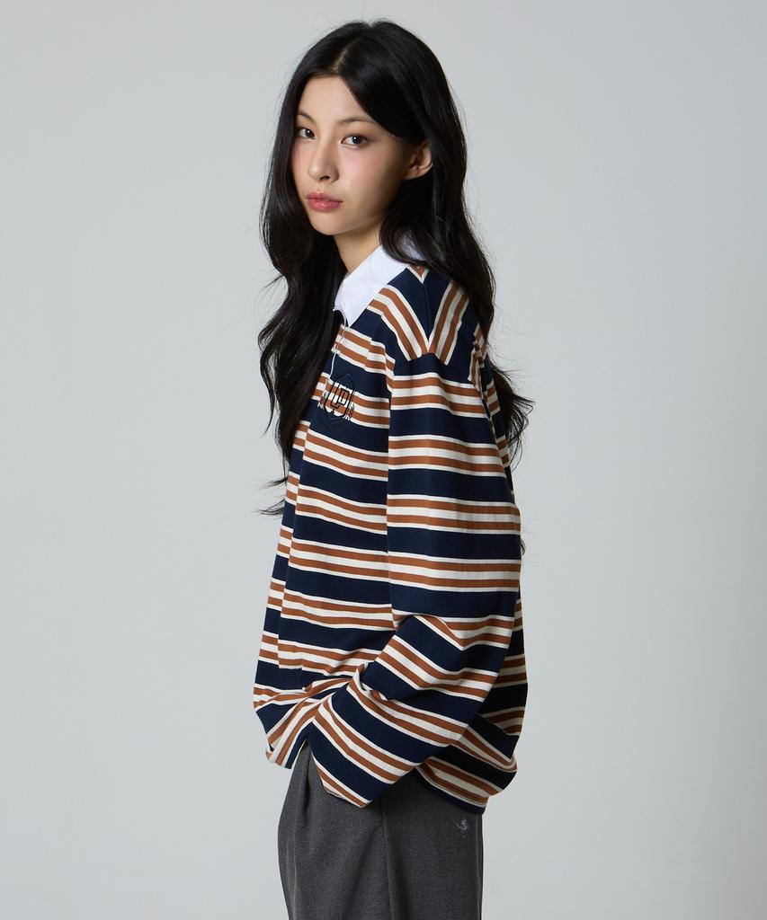 UNKNOWN PLANET Ivy Stripe Rugby Collar Shirt Brown