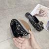 Cool Slippers Women Wear 2025 Summer New Versatile Flat Bottom Internet Celebrity Lazy Shoes Rhinestone Fashion Bag Head Half Slippers