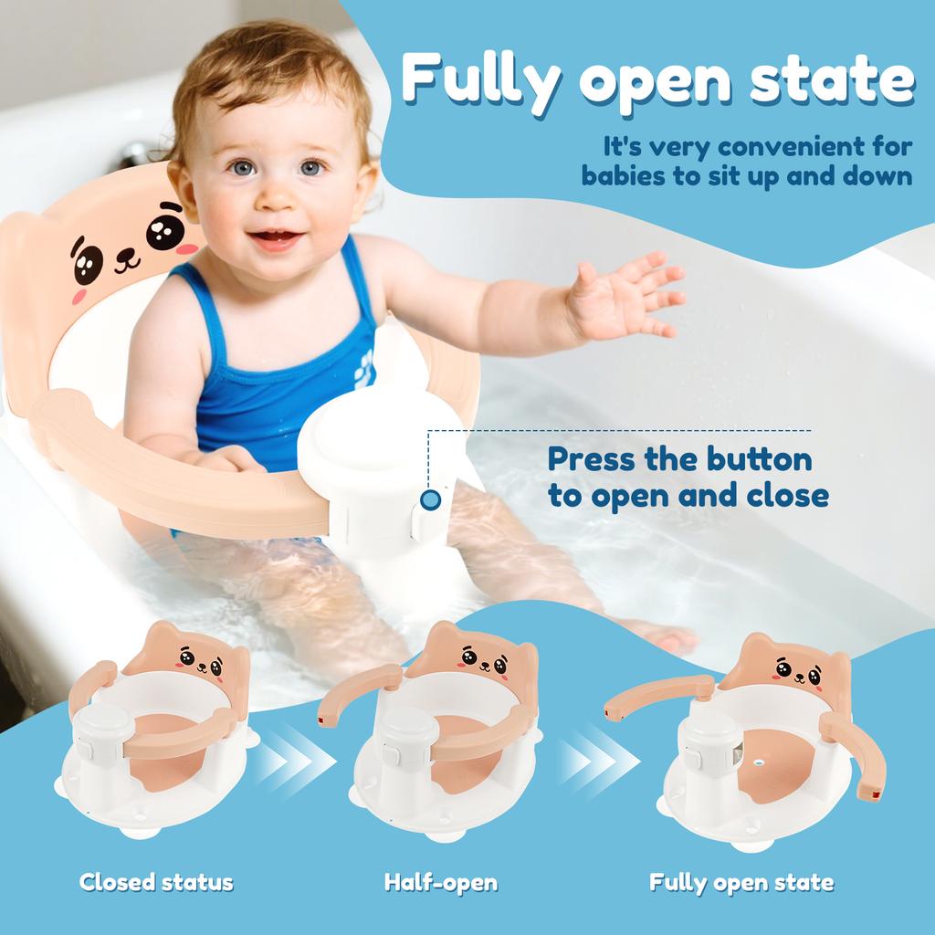 Baby Bath Seat Portable Comfortable Baby Bathtub Chair with 4 Nonslip Suction Cup and Drainage Hole for 6 to 24 Months