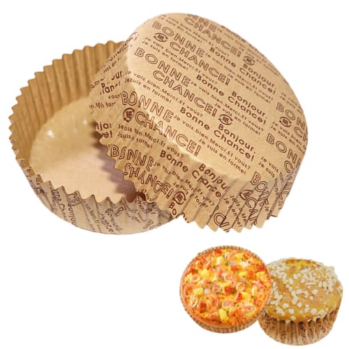 SensaBliss Paper Heat-Resistant Baking Cups, 100-Count, Round, English Letter Print, 9.0cm x 3.0cm, Silicone-Coated, Unbleached Kraft Paper, Oven-Safe