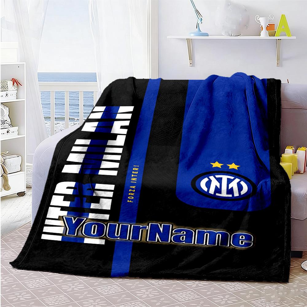 Inter Milan Personalized Name Blanket Throw Customizable Blanket Warmthful Decor Throw For Chair Couch Nap Picnics All-Season Use
