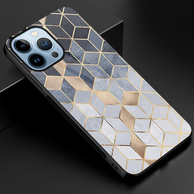 Geometry Marble Phone Case For Iphone 14 13 11 12 Pro Max Mini Xs Xr X Tempered Glass Cover For Iphone 7 8 6s Plus Se 2022