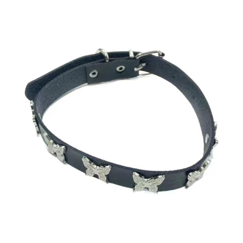 

Sweet cool babes pure lust wind necklace dark metal butterfly choker collar female punk leather neckband collarbone chain