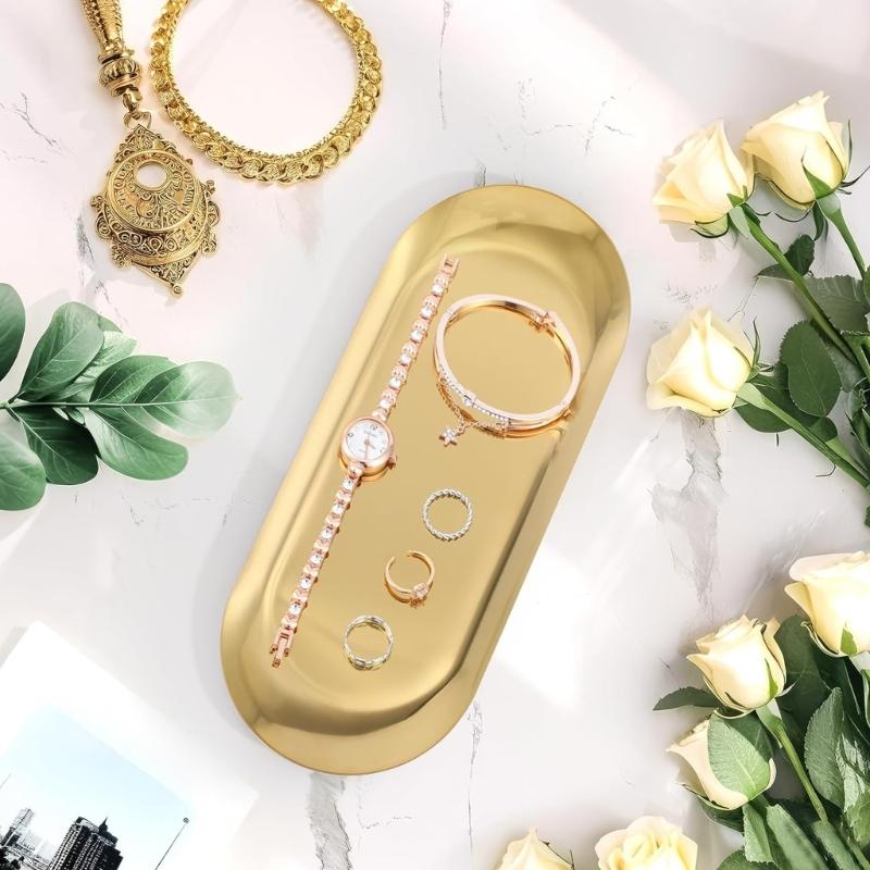 Metal Decorative Tray Multi Functional Oval Jewelry Organiser Cosmetic Storage Solution For Modern Desktop Vanity