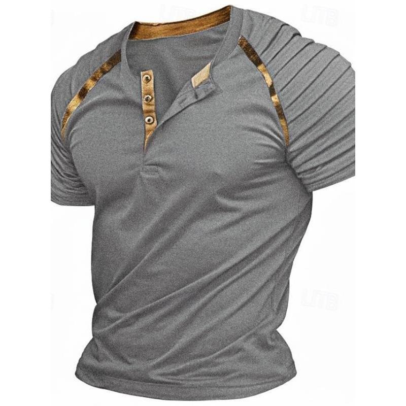 

Летняя мужская футболка с коротким рукавом и плиссировкой, воротник Генри, футболки мужские XXXL серый