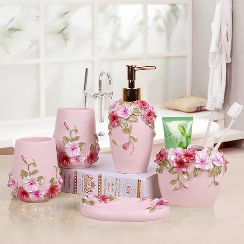 Resin Bathroom Set Toiletries Bathroom 5-piece Set with Rectangular Tray Lotion Bottle Toothbrush Holder Mouth Cup Soap Dish