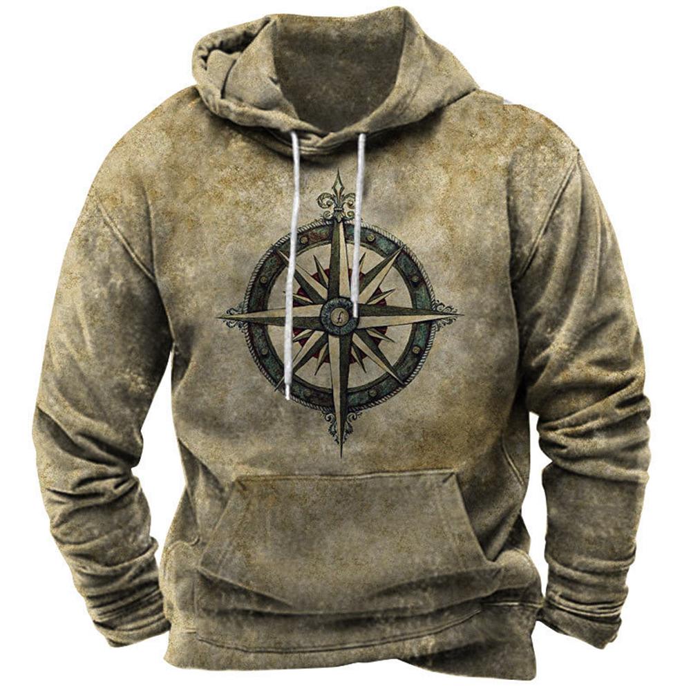 Herren Vintage Pullover Nautische Karte Kompass Druck Hoodies Herbst Täglich Lockeres Sweatshirt Männliche Oberteile Lässige T-Shirts Übergroße Kleidung