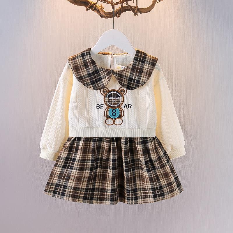 Girls Cartoon Long Sleeve Dress Spring Autumn Toddler Fake Two Piece Design Stylish Princess Dress For Little Kids