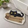 Anti-slip Floor Mat Plush Bathroom Rug, Non-Slip Absorbent Fluffy Mat, Cute Sturdy Black Cat Door for Entrance Bedroom Living Room Wear-resistant