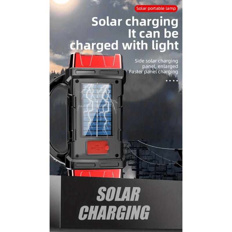 Multifunctional LED Solar Camping Light, Bright Portable Rechargeable Flashlight, Suitable For Outdoor Hiking Camping