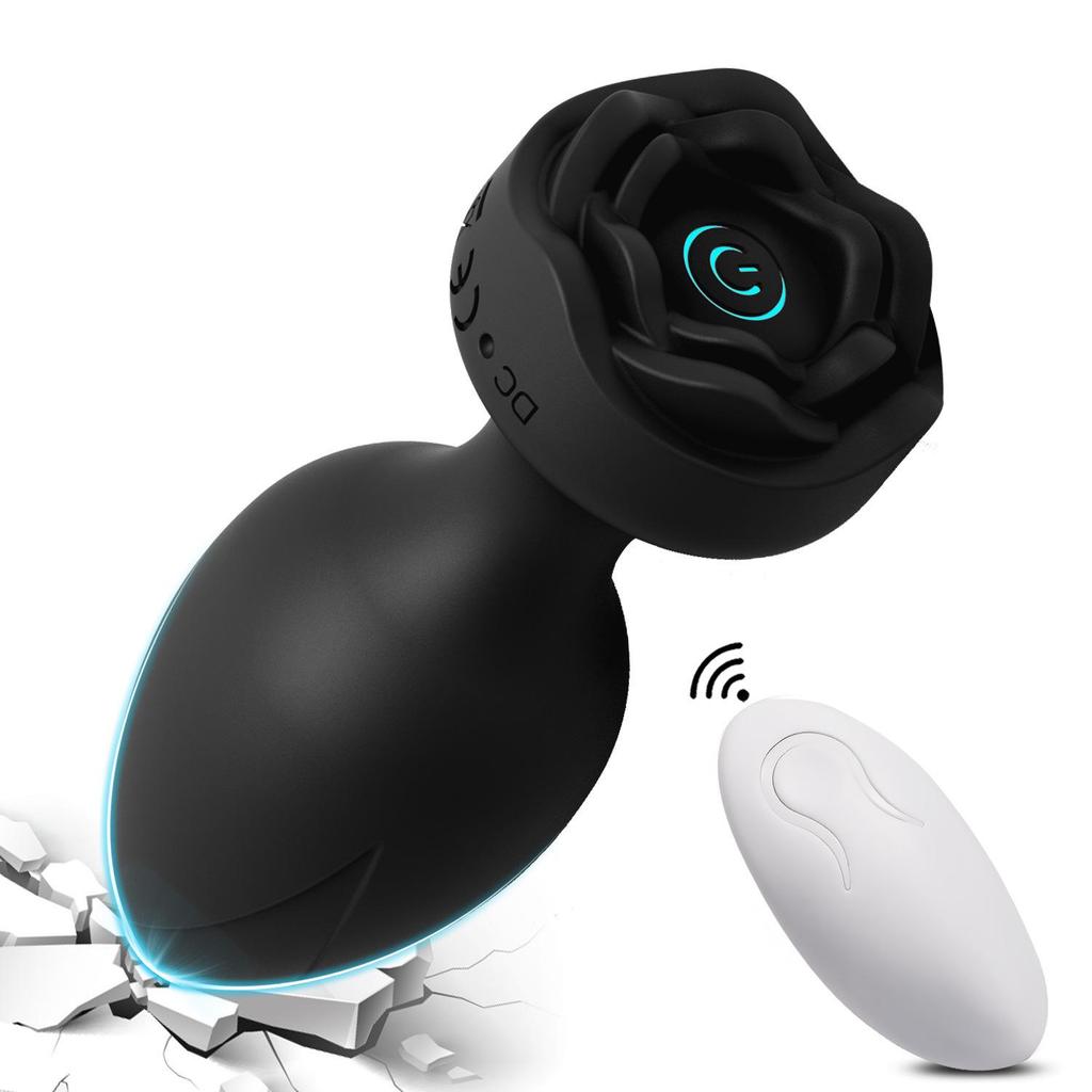 USB Rechargeable, Rose-shaped Anal Plug, 10-frequency Wireless Remote Control Vibration, Anal Plug Vibrator, Sex Toy.