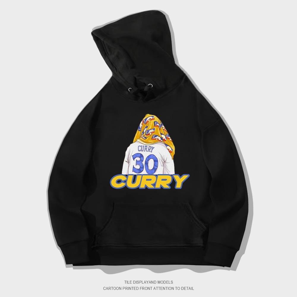 Autumn hooded sweater pullover European and American style trend loose basketball casual towel back curry printed jacket