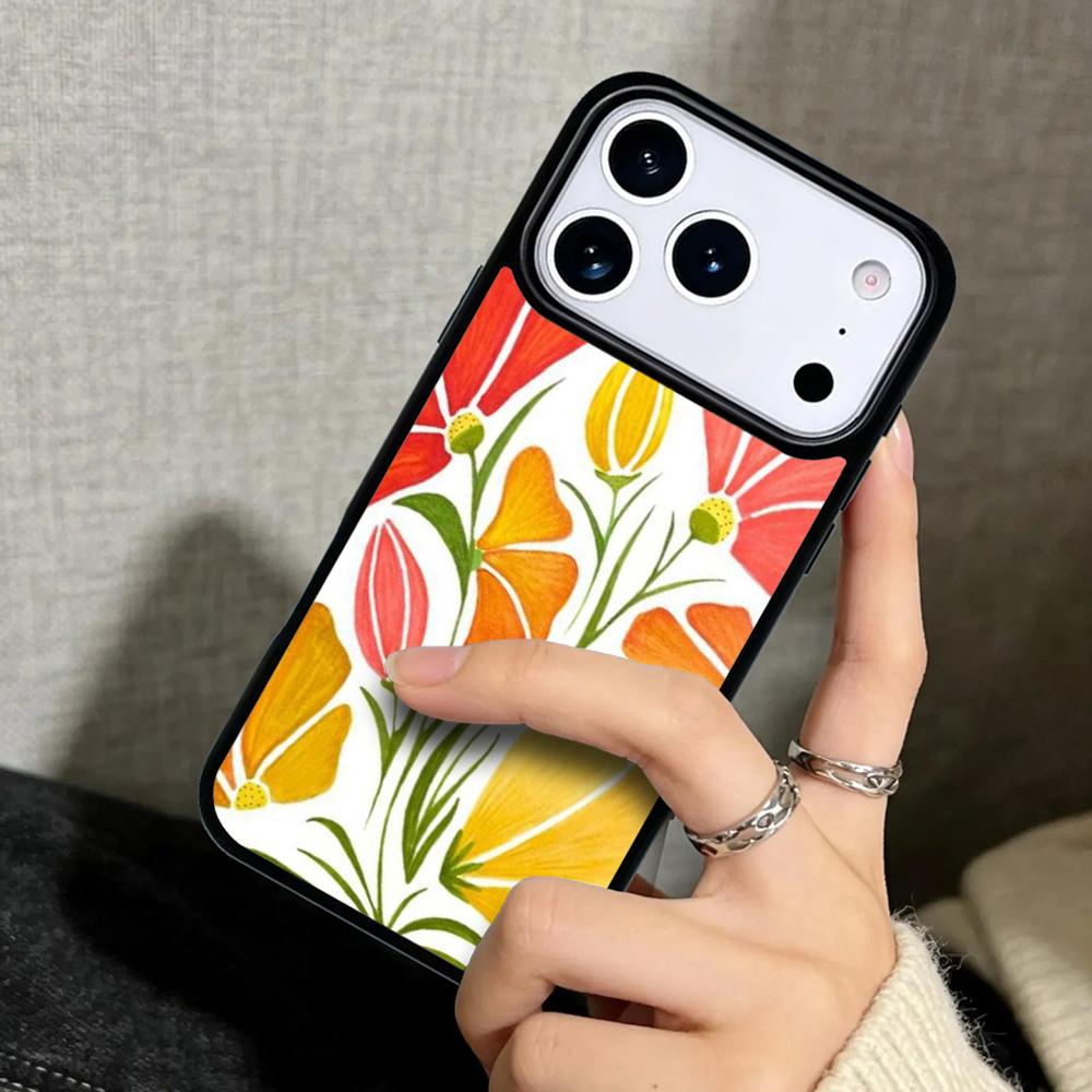 Capa Case for iPhone 17 Air 16 Pro Max 15 Plus 11 13 Mini 14 12 Back Phone Cover Flower Green Leaves
