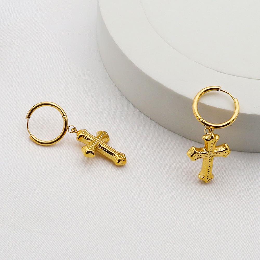 Vintage Cross Pendant Earrings Premium Sense 18K Simple Women'S Titanium Steel Earrings